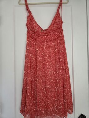 Diane von Furstenberg 100% Silk Coral Floral Slip Dress Size 6